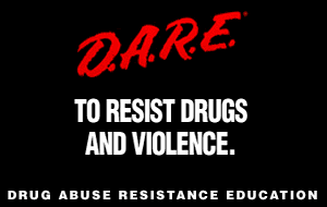 The DARE logo — red shield, white text, 'Drug Abuse Resistance Education'