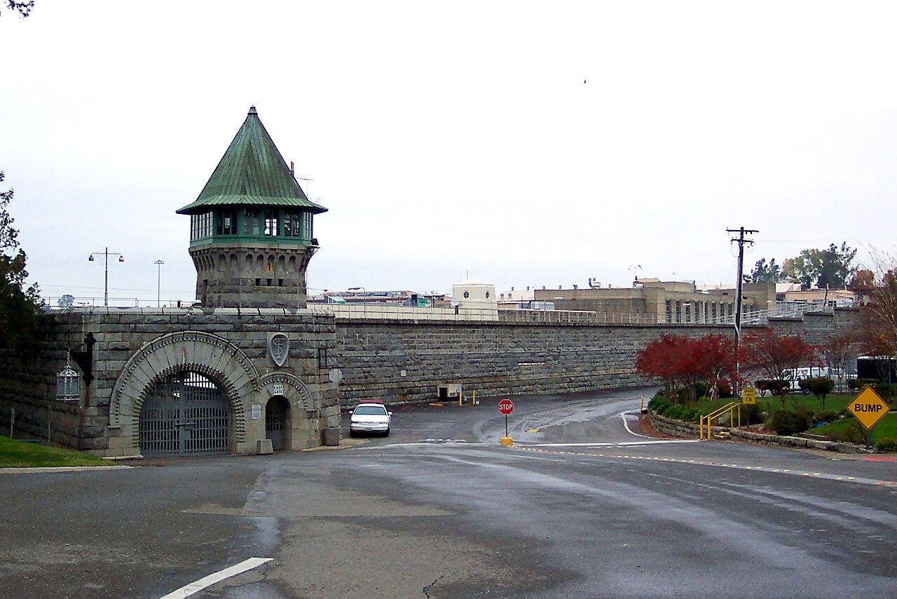 Folsom State Prison exterior — the granite cellblock against grey California sky